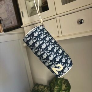 Authentic vintage Dior grey and navy blue accessory Canvas Trotter No.2 pouch